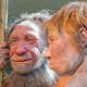 Reconstructed Neanderthal man and woman, as seen at the Neanderthal Museum in Germany.